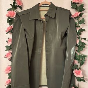 Olive Green Faux Leather Jacket & Pants Set